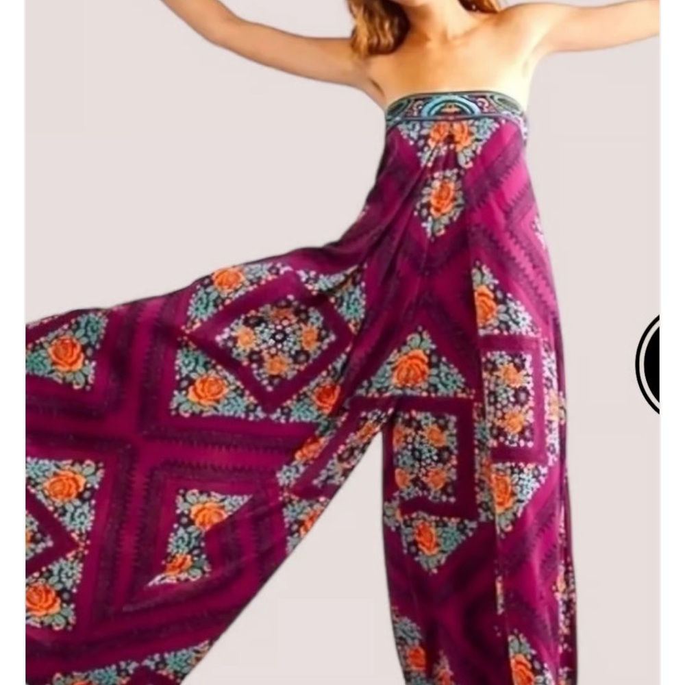 Free People Strapless Jumpsuit in Purple and Orange Floral